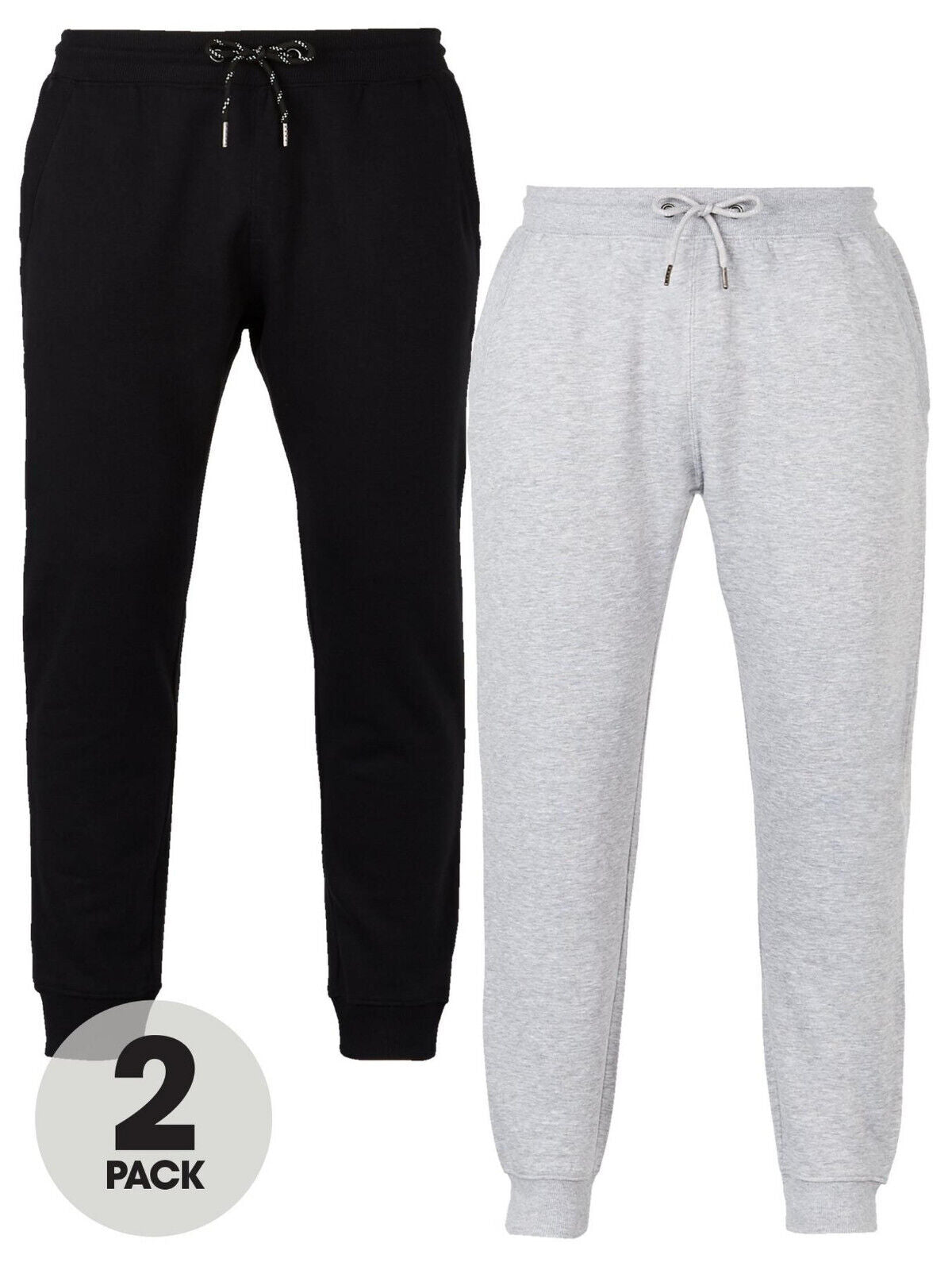 2 Pack Essentials Regular Fit Black/Grey Joggers Sixe XL ** SW4