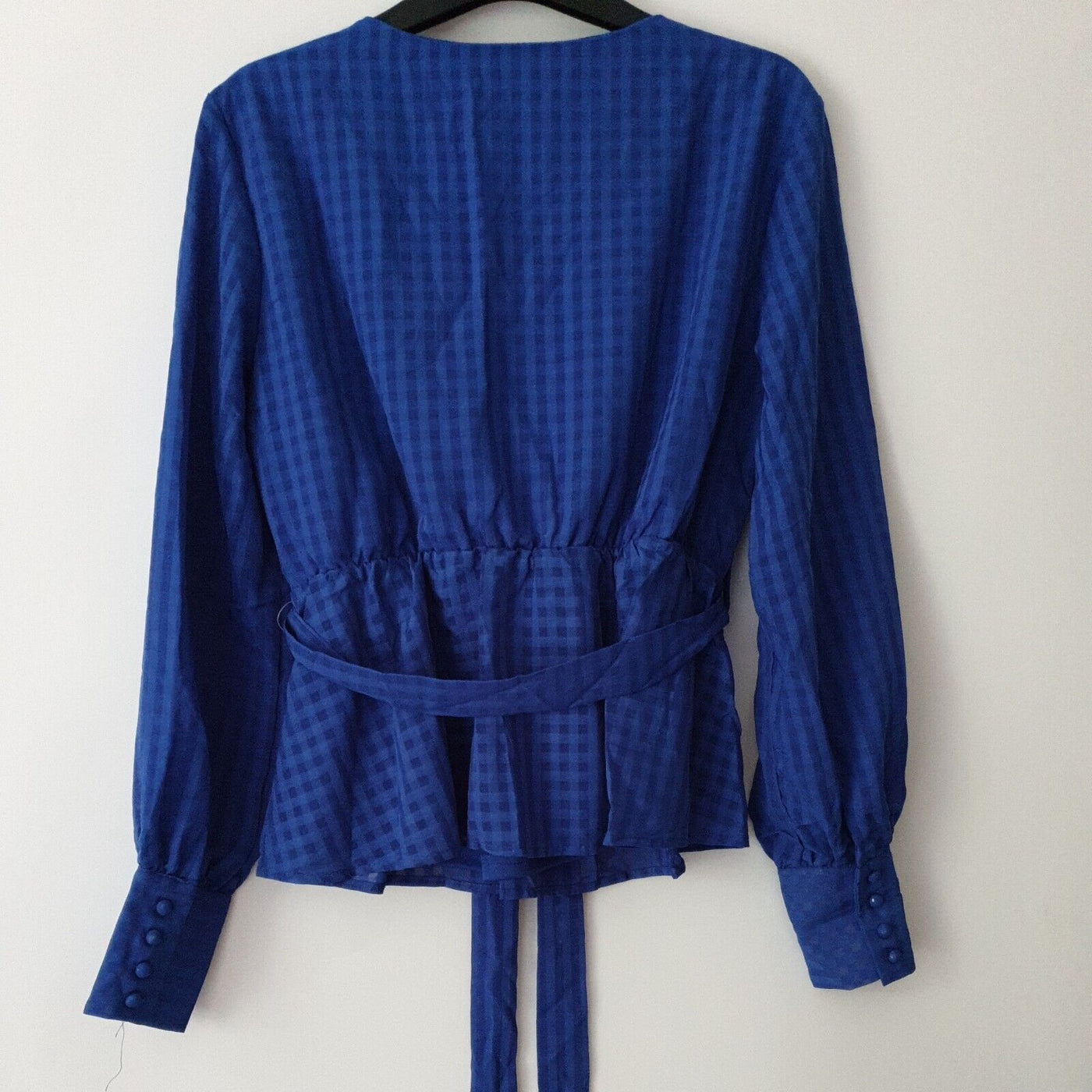 Quiz Royal Blue Check Long Sleeve Wrap Top Size 14****Ref V58