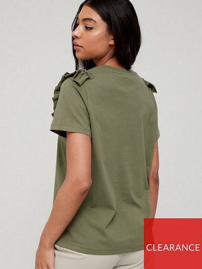 Khaki Frill Front Slouch Tshirt Uk12****Ref V555