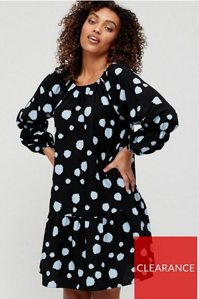 Tired Sleeve Swing Dress Blue Dot Uk10****Ref V435