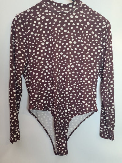 Michelle Keegan Long Sleeve Printed Brown Bodysuit Size 14 **** V45