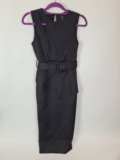 River Island Black Belted Bodycon Midi Dress Size UK 6 **** V28