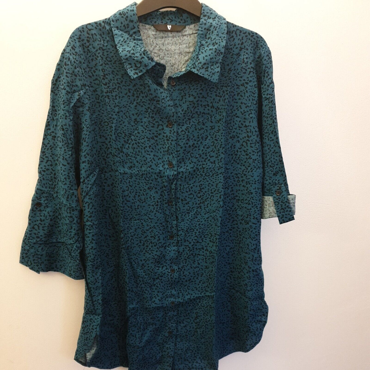 Womens Teal Print Shirt UK 14 ****Ref V423