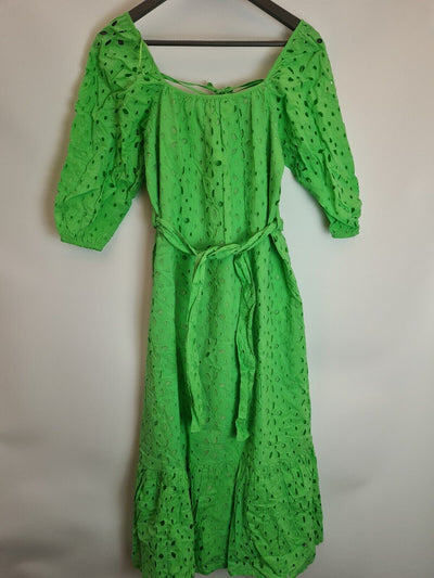 River Island Green Broderie Smock Dress Size 10 **** V472