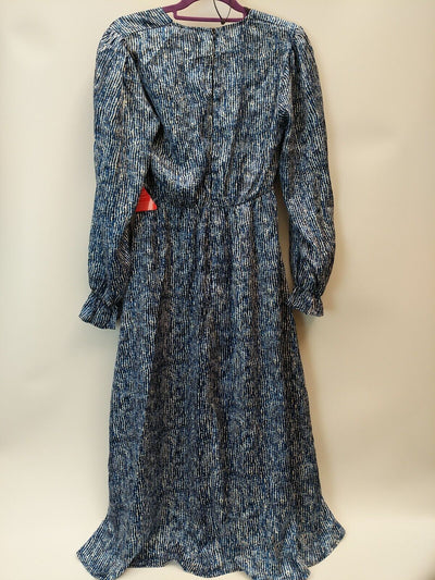 AX Paris Blue Printed Long Sleeve Wrap Midi Dress Size UK 6  **** V537