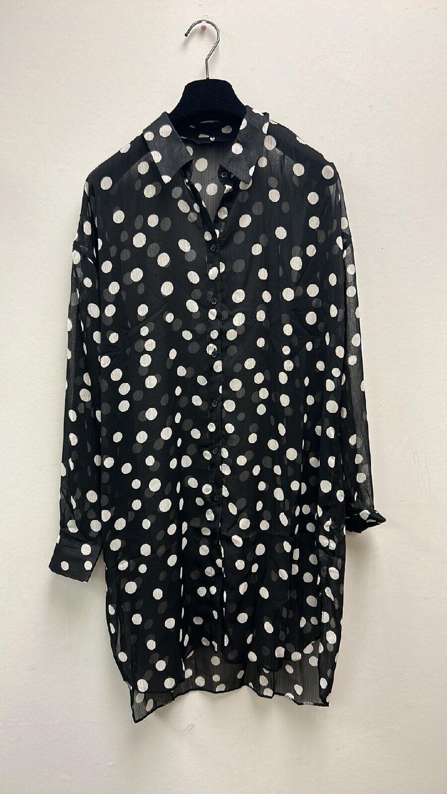 Womens Black Sheer Spotty Long Sleeve Shirt Size 12 **** V510