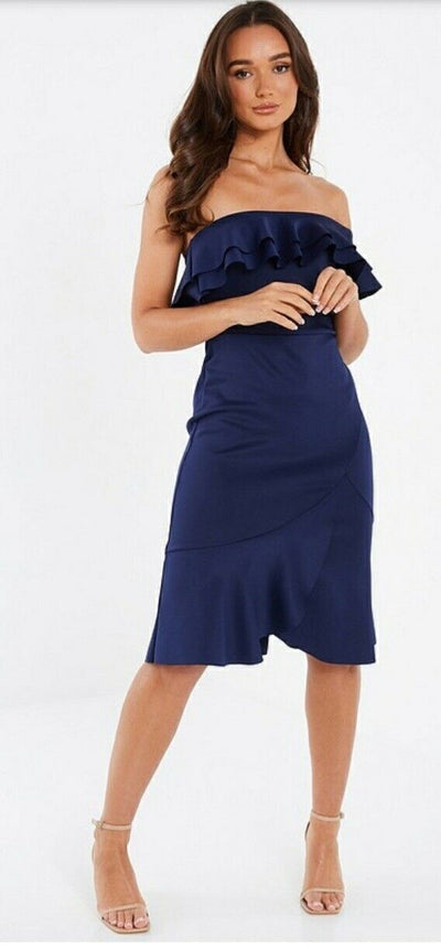 Quiz Navy One Shoulder Frill Mini Dress Navy Uk10****Ref V416