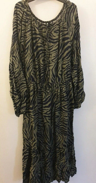 Womens Zebra Print Midi Dress- Green/Navy. Uk10