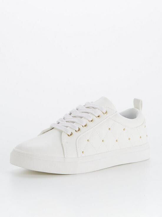 Everyday Womens Quilted White Stud Trainer Size 4 **** VS3