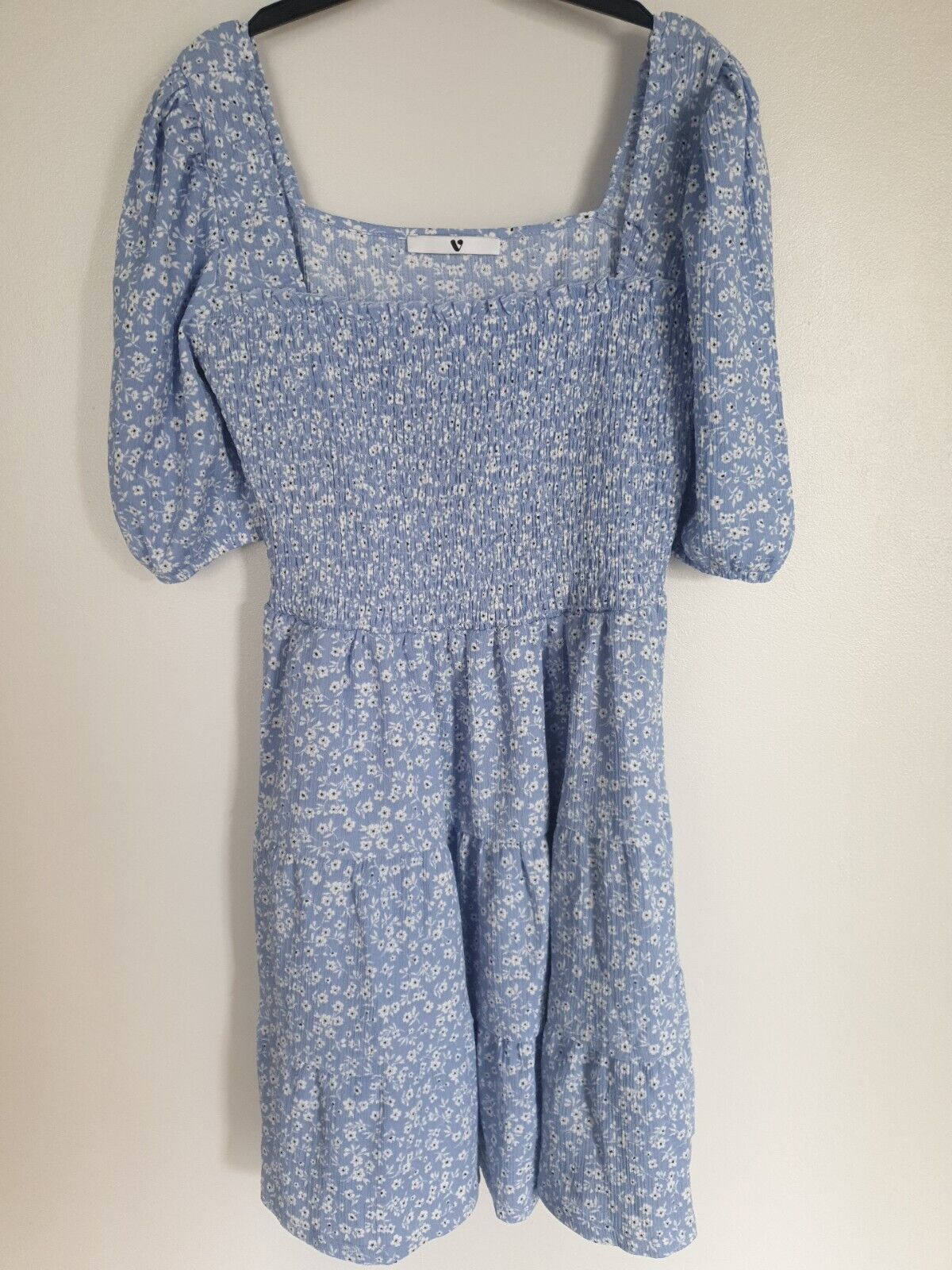 Light Blue Floral Print Dress Uk12****Ref V412