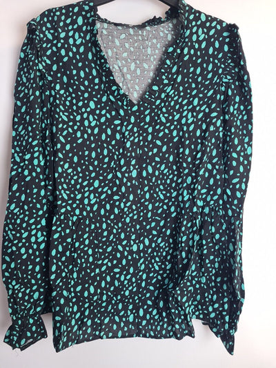 Womens Black Spot Peplum Long Sleeve Blouse Size 8 **** V384