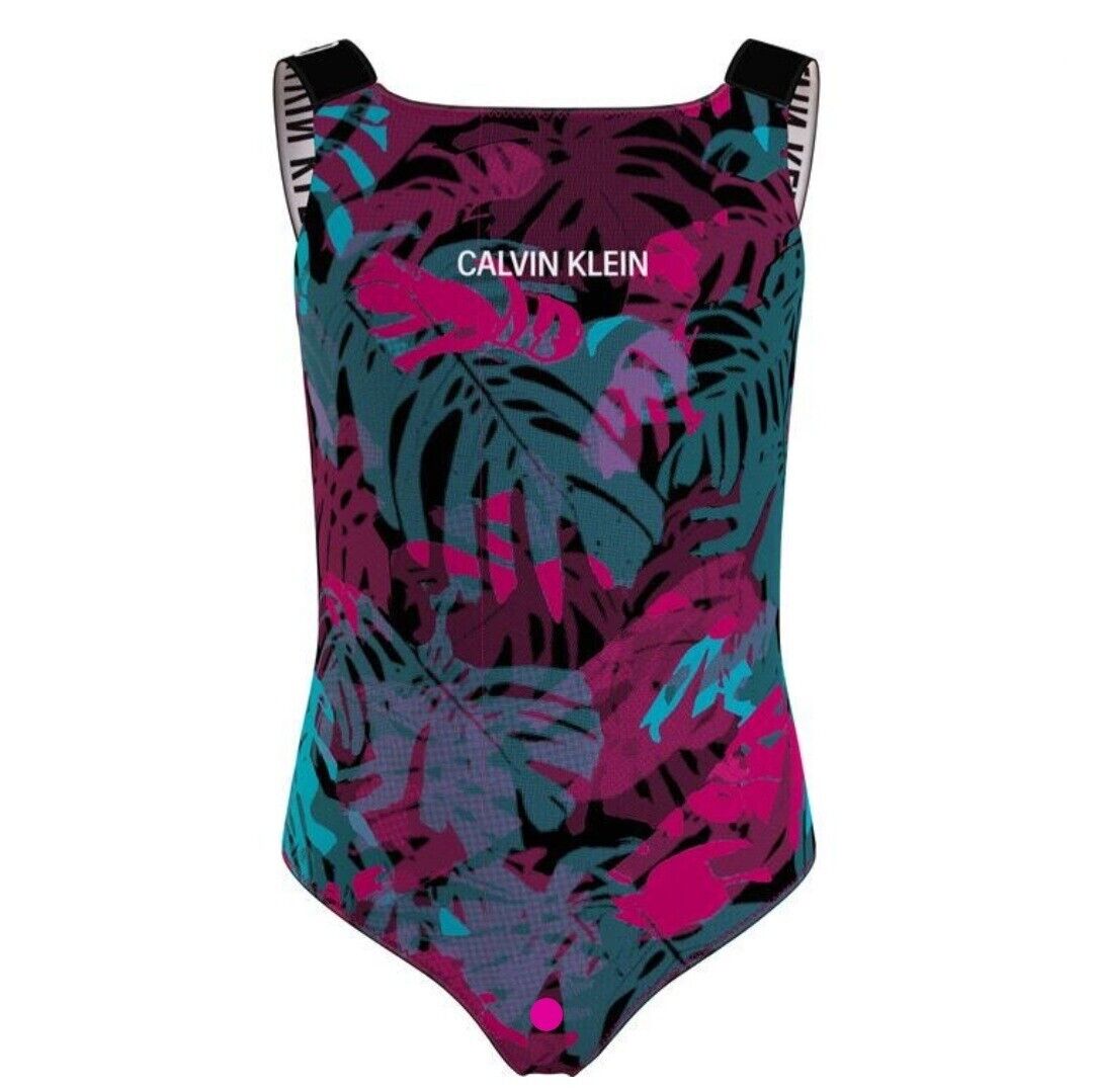 Calvin Klein Swimsuit Jungle Leaf Black Swimsuit Kids Size 14-16 Years **** V353