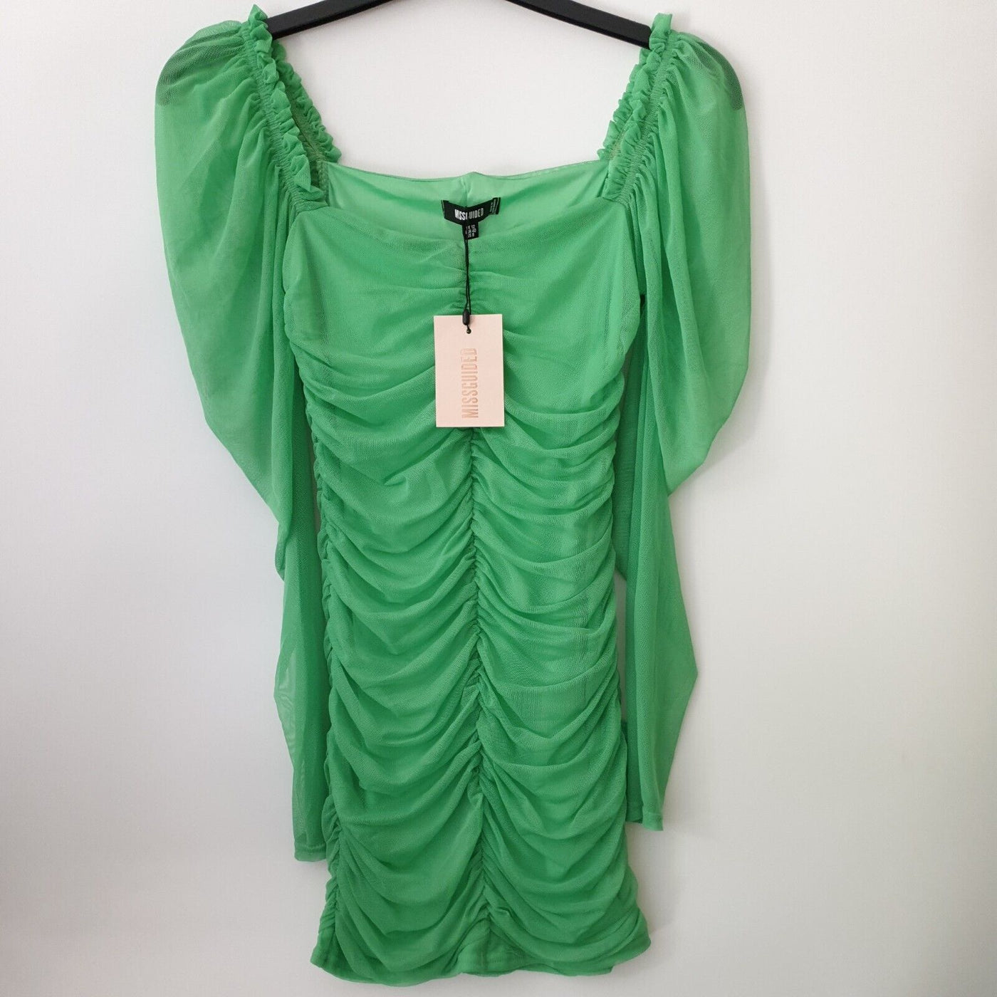 Missguided Dress Mesh Ruched Green UK 12 ****Ref V374