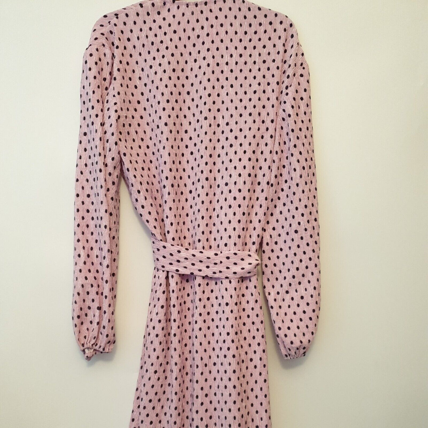 Chi Chi London Long Sleeve Polka-dot Midi Wrap Dress Pink UK 8 ** SW21