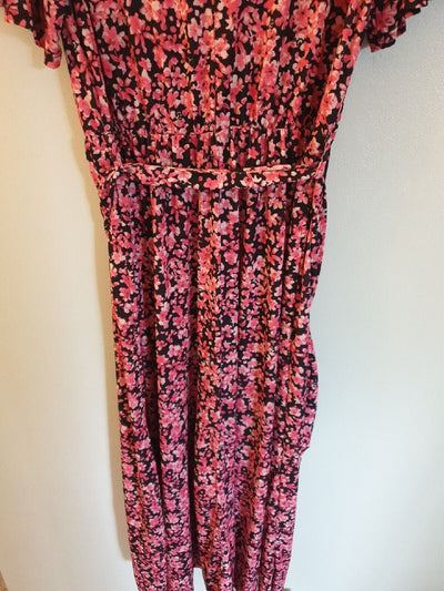 Black/Pink Floral Print Midi Dress UK 12 ****Ref V537