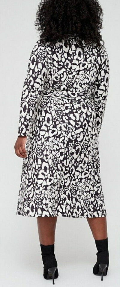 Jersey Belted Wrap Midi Dress Mono Animal Print Uk20****Ref V504