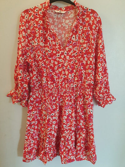 Red Floral Print Dress Uk14****Ref V539