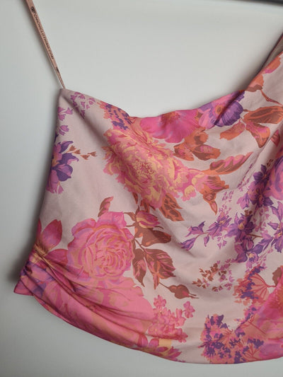 Chi Chi London Pink One Shoulder Floral Print Top Size 14 **** V230