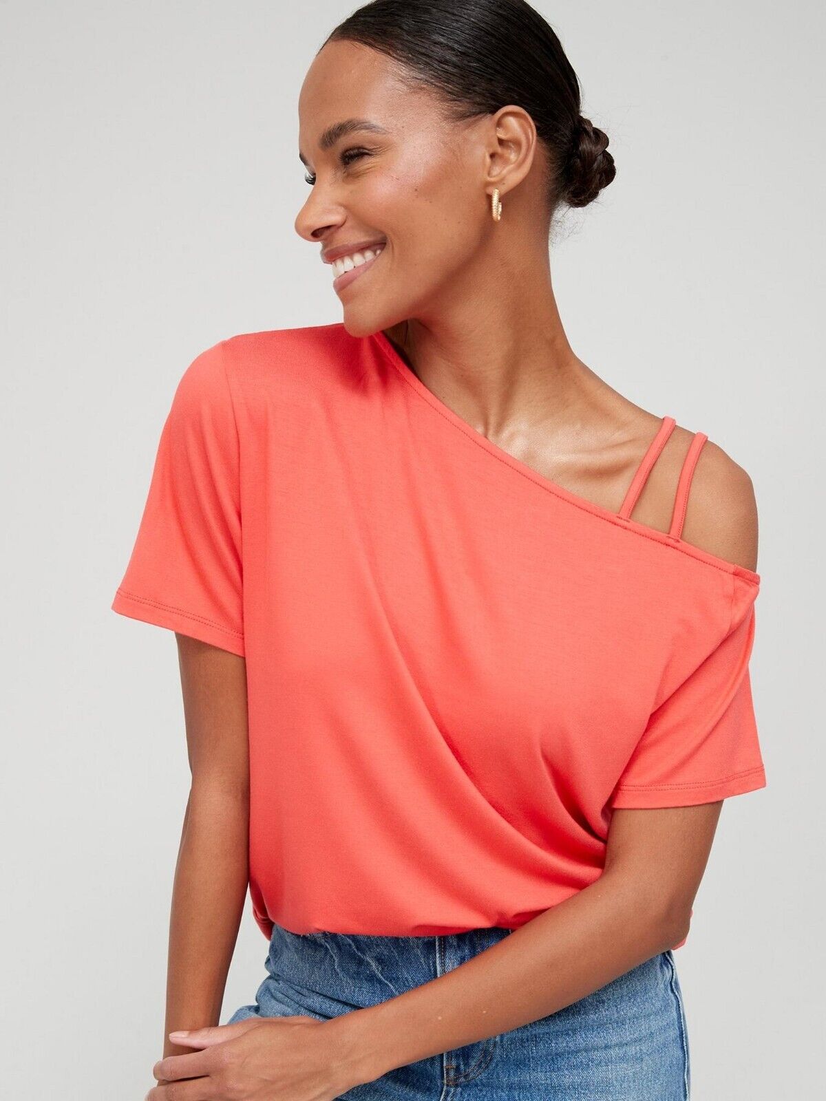 Off The Shoulder Strap Detail Top - Coral. UK 12 **** SW20