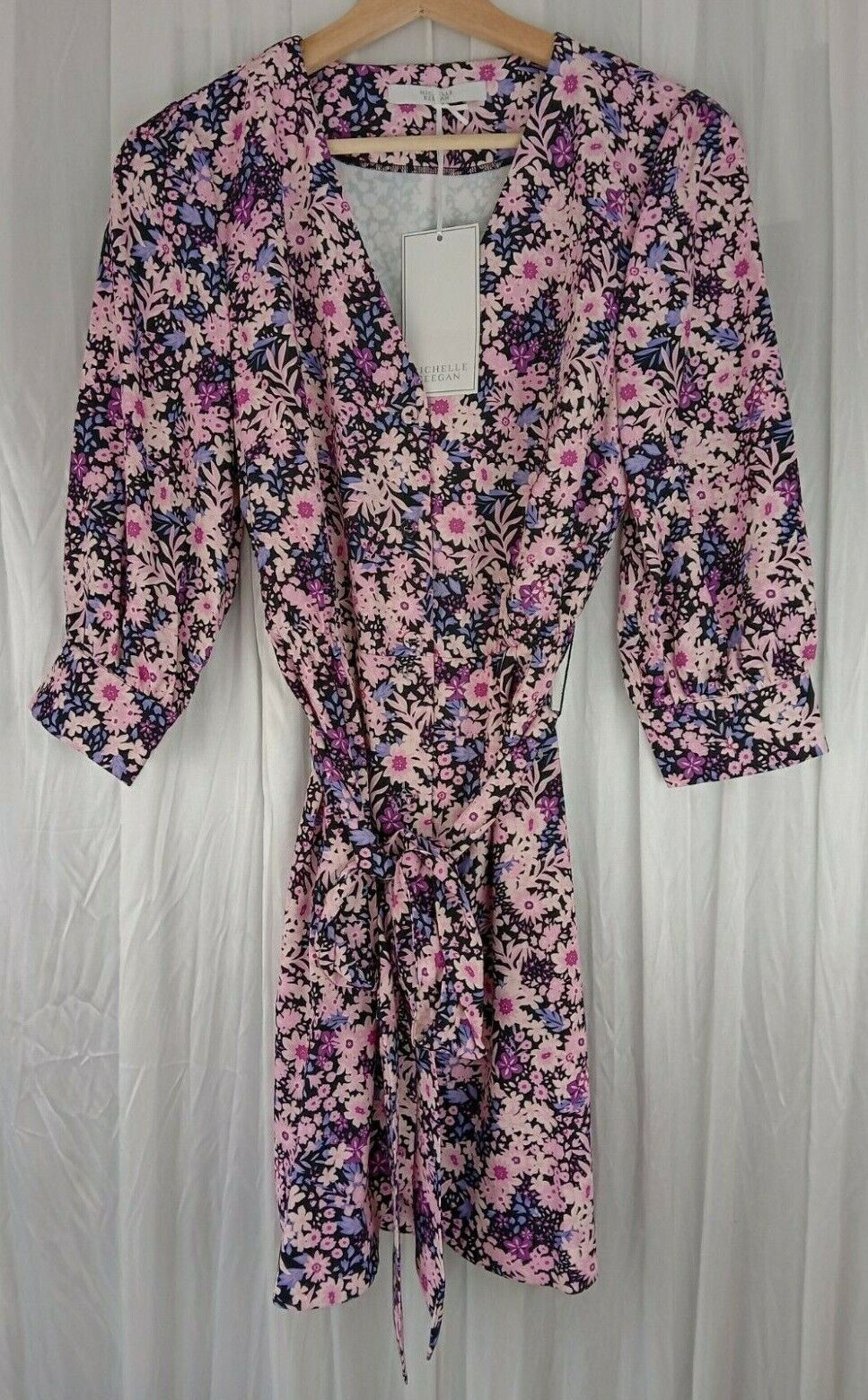 Michelle Keegan Pink Floral Belted Button Through Dress Size 8 *** SW14