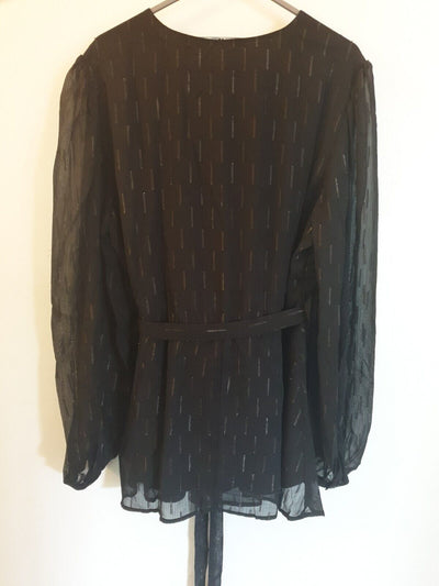 Lurex Textured Wrap Long Sleeve Black Top Uk16****Ref V505