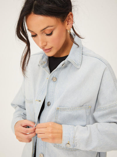 Michelle Keegan Light Wash Denim Shirt Size 10 Missing Button