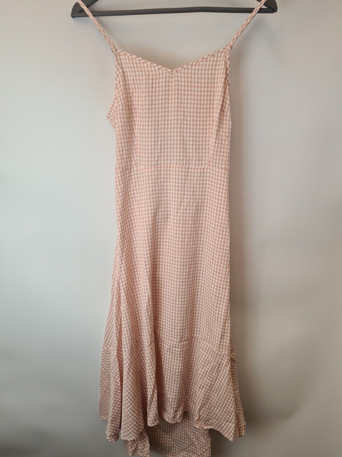 Apricot Gingham Pink High Low Hem Midi Dress Size Uk 10 **** V30