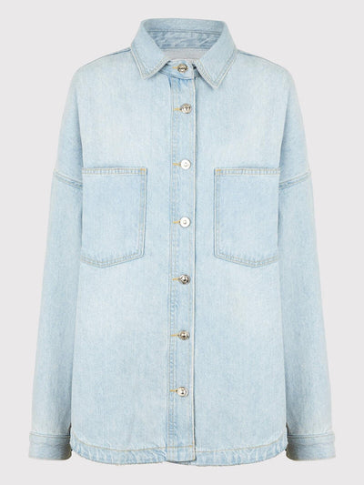 Michelle Keegan Light Wash Denim Shirt Size 10 Missing Button