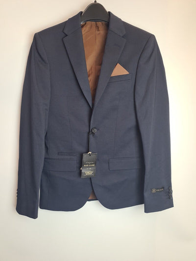 River Island Textured Slim Fit Navy Suit Jacket Size 38Long **** VH7