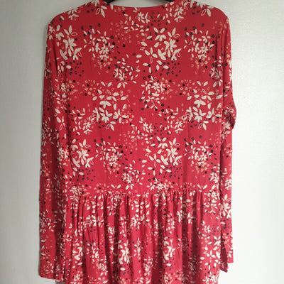 Red Floral Print Dress Long Sleeve UK 14 **** V544