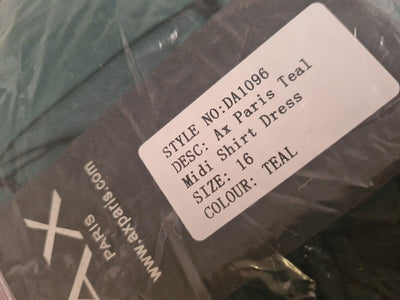 AX Paris Teal Midi Shirt Dress Size 16 ****Ref V516