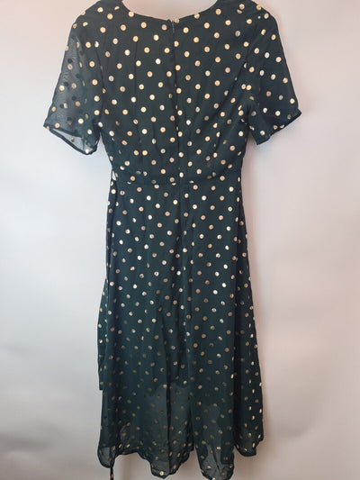 Quiz Dark Greem Metallic Spot Mini Wrao Skater Dress Size UK 10 **** V61