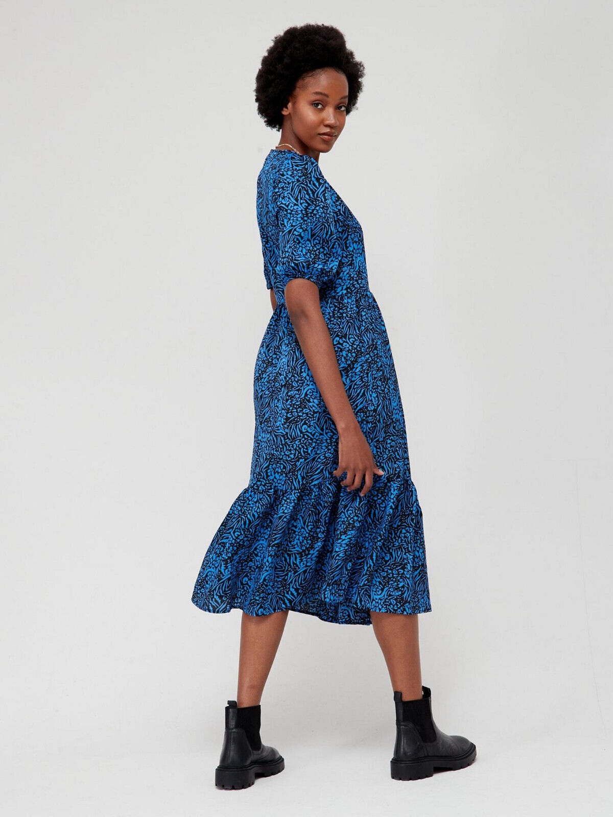 Brave Soul Blue Animal Printed Wrap Midi Dress UK Medium**** V556