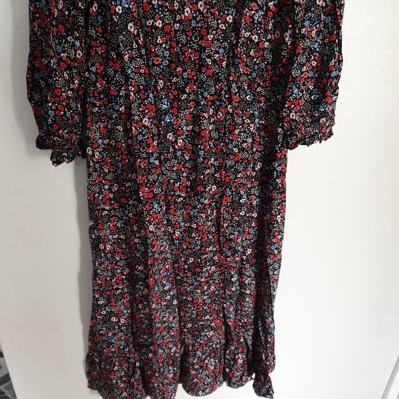 Ruched Front Midi Dress Floral Print Uk16****Ref V356