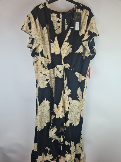 Ax Paris Curve Mono Floral Wrap Midi Dress Size 20 **** V326