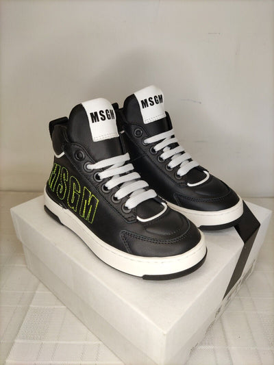 MSGM Kids. High Top Leather Trainers. Black. Kids Size.****RefVS1