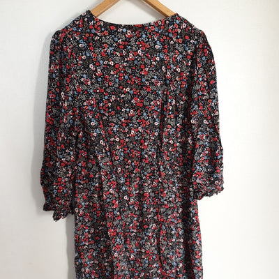 Ruched Front Midi Dress Floral Print Uk16****Ref V356