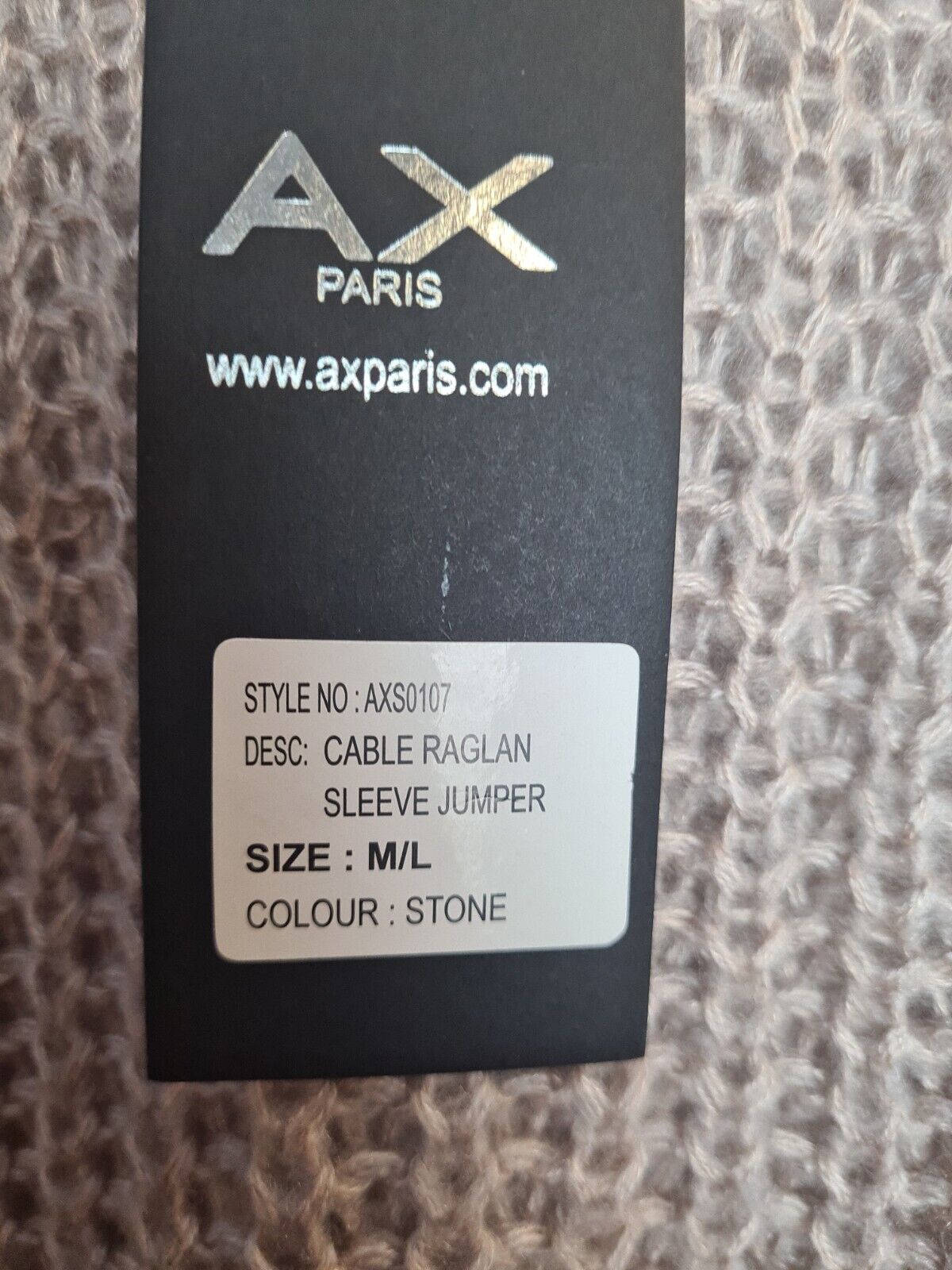 Ax Paris Stone Cable Raglan Sleeve Jumper Size M/L **** V219