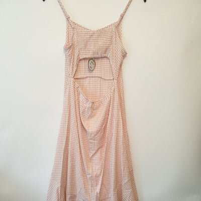 Apricot Check Open Back Pink high low Dress Size 10****Ref V26