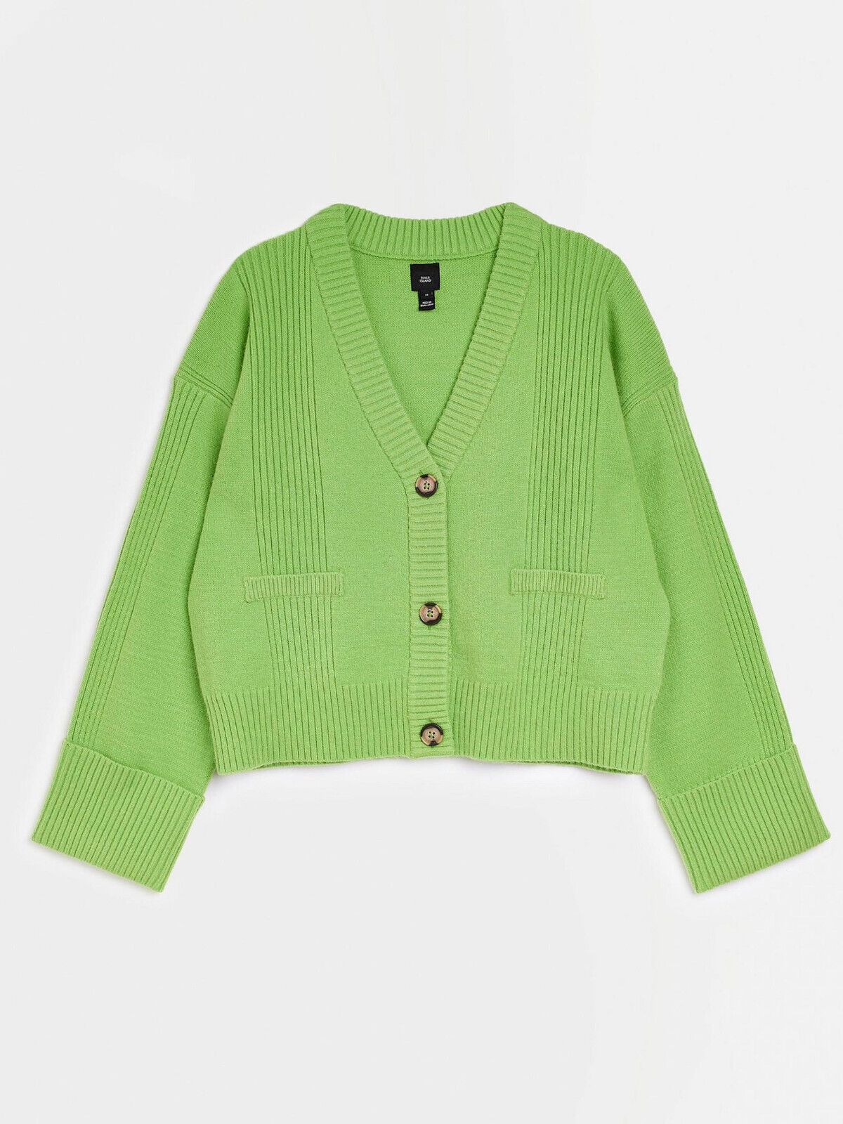 River Island Boxy Rib Mix Green Cardigan - Green Size XS *** V373