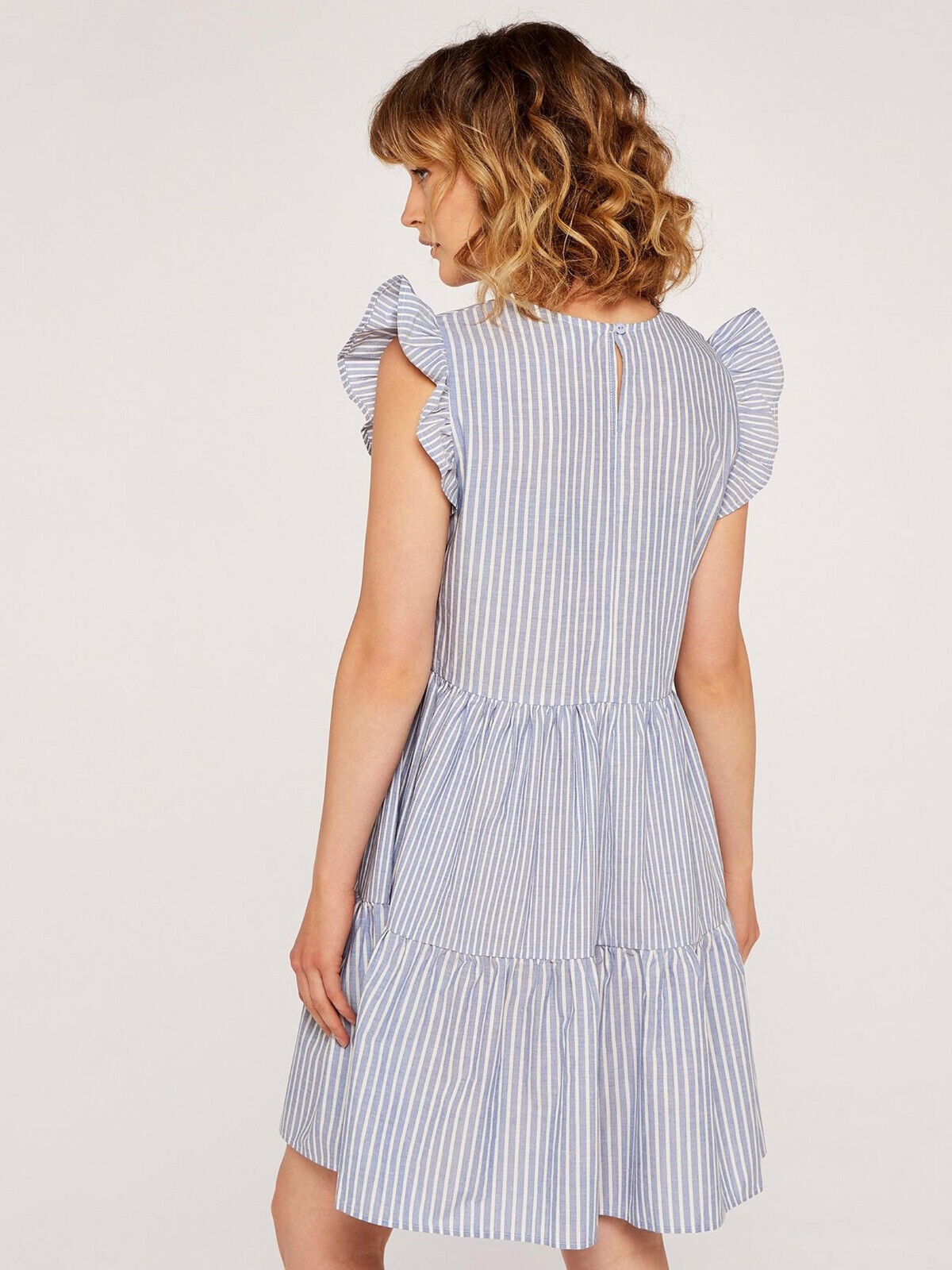 Apricot Mix Blue Stripe Lines Tiered Dress  UK 10.