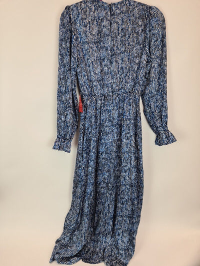 AX Paris Blue Printed Long Sleeve Wrap Midi Dress Size UK 6 **** V28
