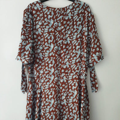 Quiz Curve Brown And Pale Blue Animal Wrap Dress Midi Size 10 ****Ref V92