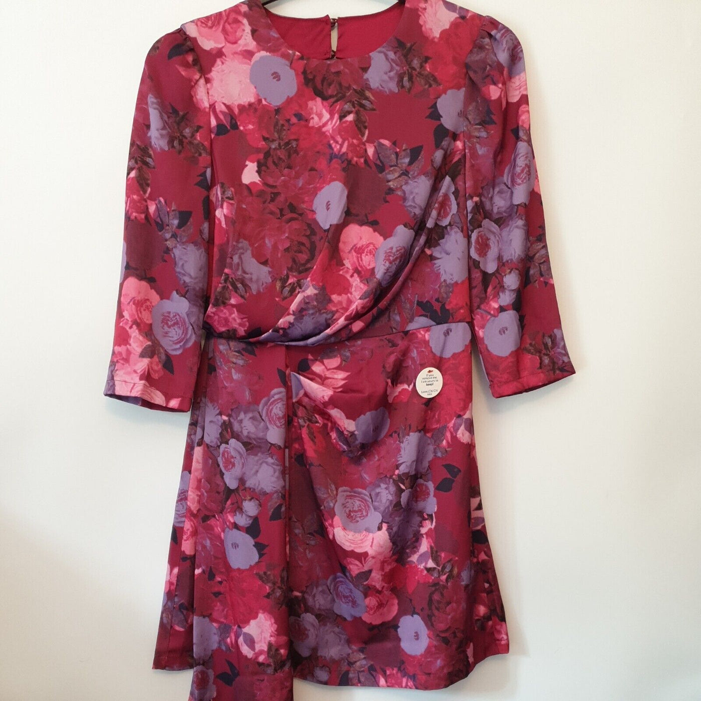 Chi Chi Drape Detail Floral Midi Dress Berry Uk10****Ref V24