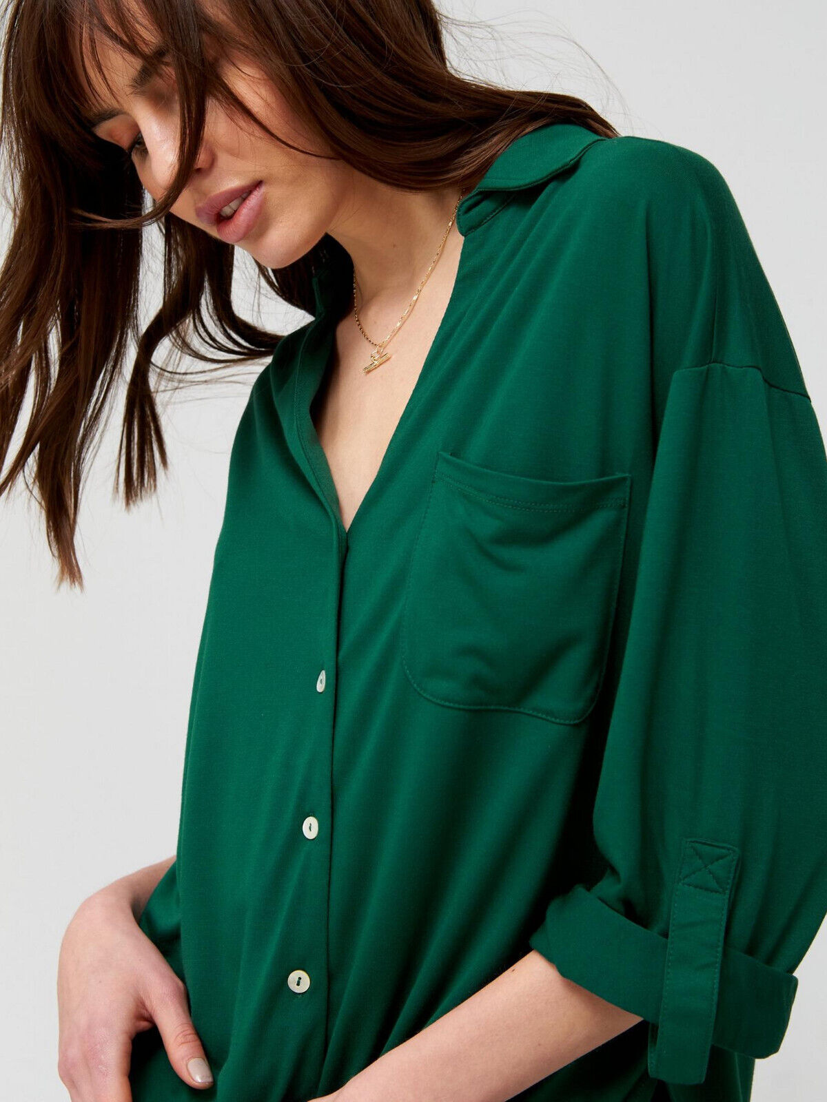 Cupro Relaxed Shirt - Green. UK 10. **** V468