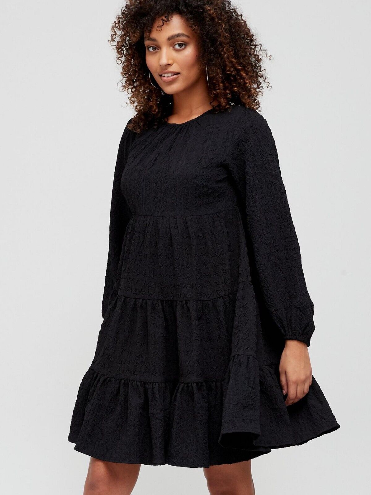 Womens Seersucker Smock Dress - Black. UK 12 **** Ref SW18