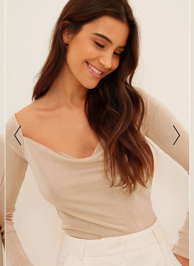 Na-kd Waterfall Neckline Top. Beige. UK XXL. ****V391