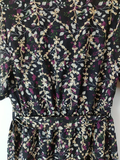 Quiz Navy Purple Embroidered Short Sleeved Midi Dress Size UK 8 **** V29