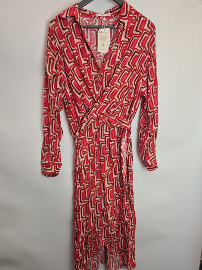 Mango Chain Print Cross Waist Shirt Dress Red/Multi Size UK 10 **** V84