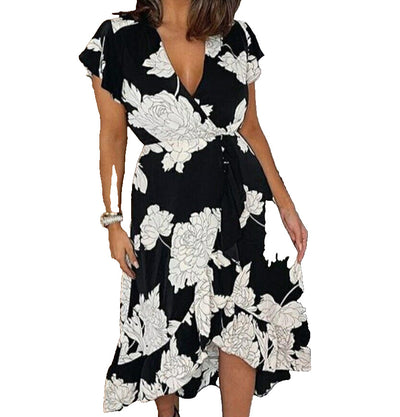 Ax Paris Mono Floral Wrap Midi Dress UK 26